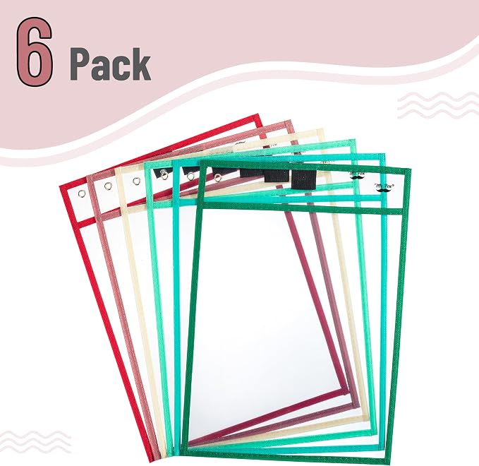 Mr. Pen- Reusable Dry Erase Pocket Sleeves, 6 Pack, Colorful | Clear Plastic - Image 2