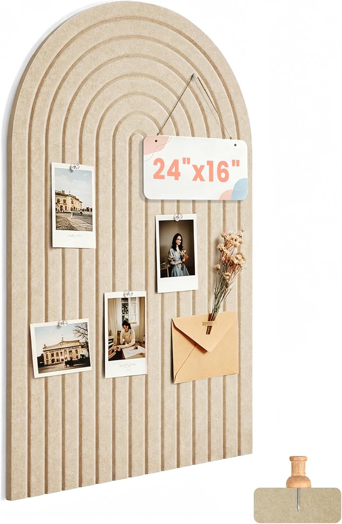 Large Arched Felt Bulletin Board 24"x16", 1/2" Thick Foldable Pin Board by AkuDecor
