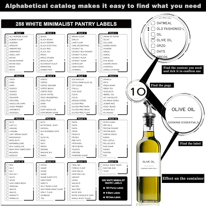 288 Pantry Labels for Food Containers, Preprinted Minimalist Waterproof - Image 3