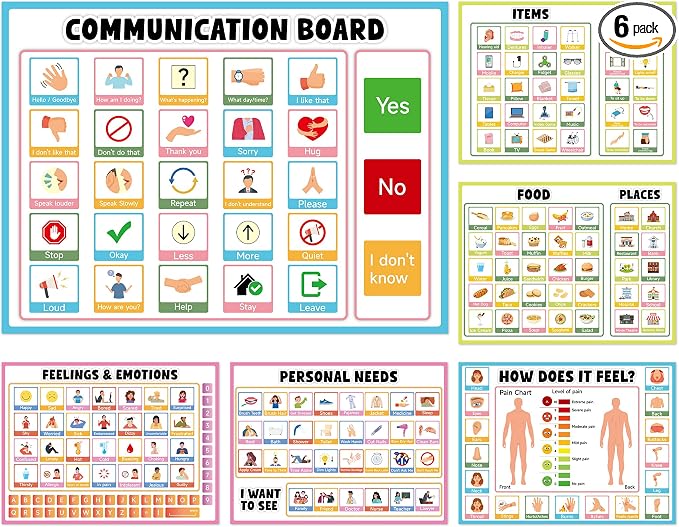 6Pcs Communication Board for Non Verbal Adults Picture Symbol Communication by partygreeting