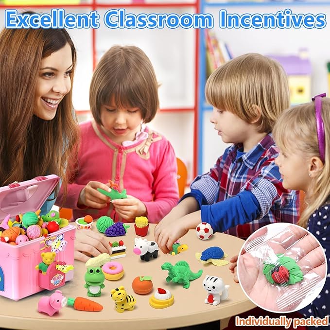 HINZER 100 Pack Animal Erasers for Kids Bulk Pull Apart 3D Puzzle Erasers Classroom Rewards and Prizes Class Treasure Box Kids Party Favors Back to School Supplies-DeskLoop Office