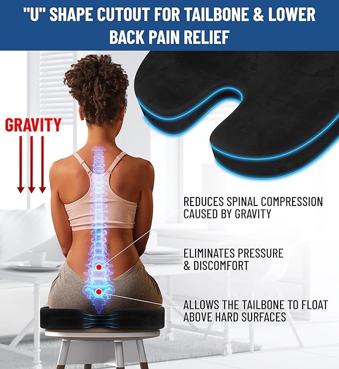 Everlasting Comfort Doctor Recommended Memory Foam Seat Cushion for Office Chairs & Car Seat - Ergonomic Office Desk Accessories for Tailbone Pain Relief, Sciatica & Back Support-DeskLoop Office