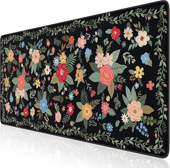 iCasso Floral Desk Mat for Keyboard and Mouse, Cute Gaming Mouse Pad XXL by iCasso