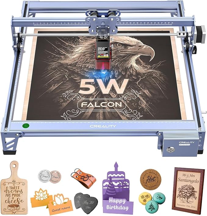 Creality Falcon 5W Laser Engraver Machine, 72w High Precision 0.06mm Laser Cutter and Engraving Machine for Wood Metal Leather Acrylic Glass, 10000mm/min, Offline Usage, CNC Laser Engraver-DeskLoop Office
