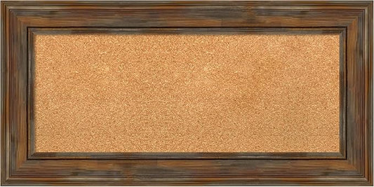 Amanti Art Natural Cork Board for Wall, 18x36 Vision Board with Brown Wood Frame, Medium Corkboard Office Decor for Home Organization, Country Rustic Corkboard Pinboard to Display Items for Home-DeskLoop Office