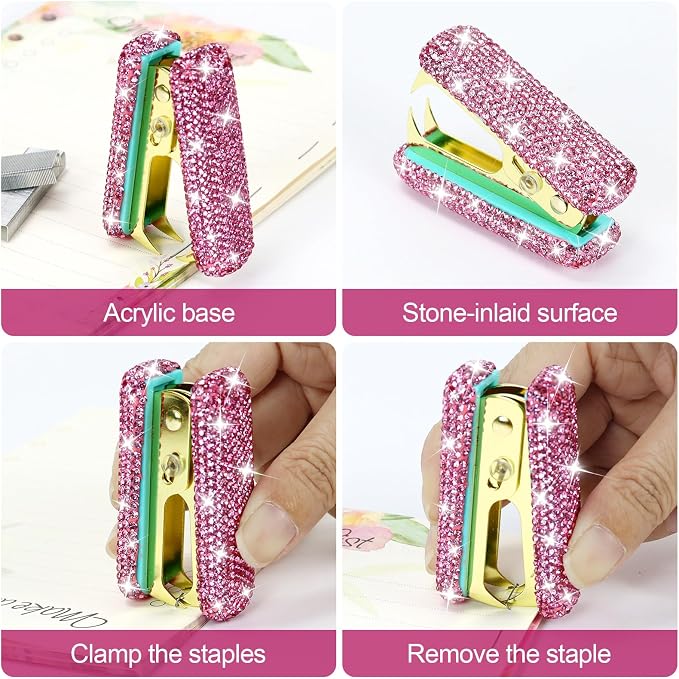 MultiBey Rhinestone Staple Remover, Handmade Bling Crystal Pink Staple Remover - Image 4