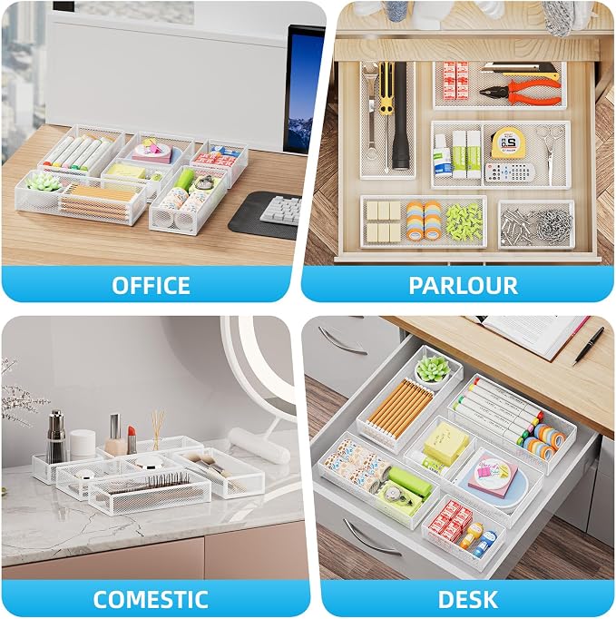 Marbrasse 5 Pack Desk Drawer Organizer Set, Mesh Drawer Storage Trays - Image 3