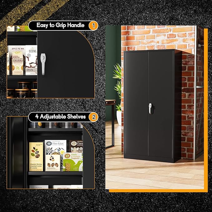 Greenvelly Metal Storage Wardrobe Cabinet with Doors, Black 72” Steel Wardrobe Closet, Employees Locker Closet Clothing Coat Steel Wardrobe Cabinet with Hanging Rod for Home Office Room School-DeskLoop Office