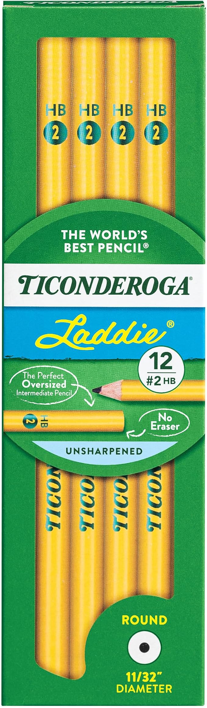 TICONDEROGA Laddie Pencils, Wood-Cased #2 HB Soft without Eraser by Ticonderoga