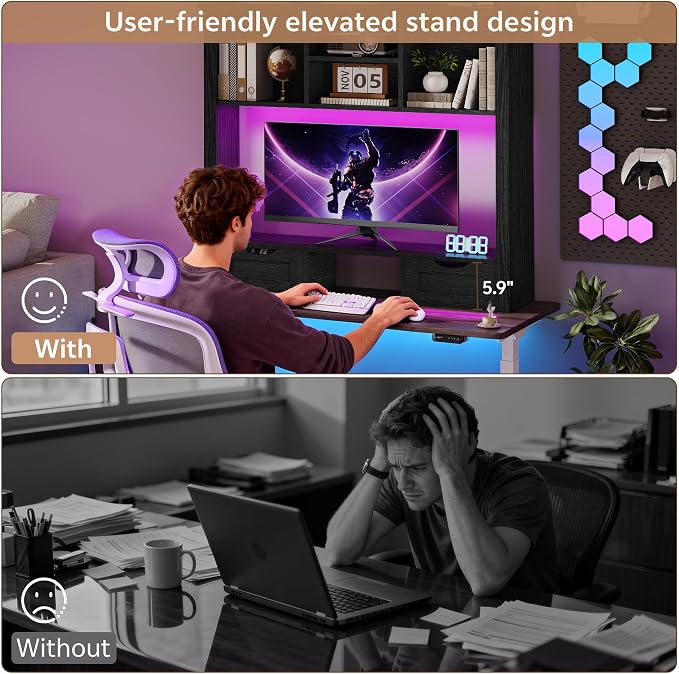 Desk Shelf with Computer Monitor Stand, 37.4''W Desktop Bookshelf Display Rack - Image 6