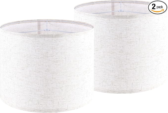 Oatmeal linen Textured Lamp Shades Set of 2 Medium Drum Lampshade 14``Top x by PAPAYA