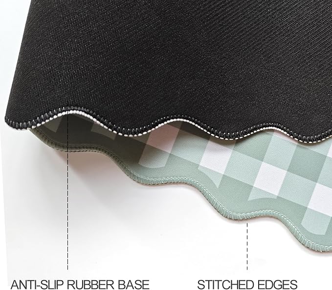 Scalloped‌ Sage Green Checkered Desk Mat Cute Pastel Large Gaming Mouse Pad - Image 5