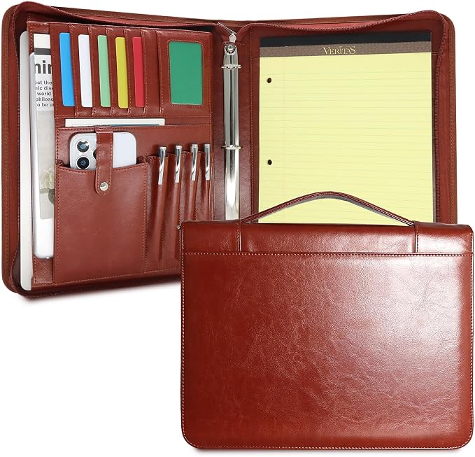 Faux Leather Portfolio with Handle – 3-Ring Padfolio Organizer by FORTAVEM