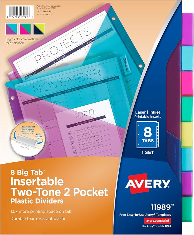Avery Big Tab Insertable Plastic 2 Pocket Dividers by Avery