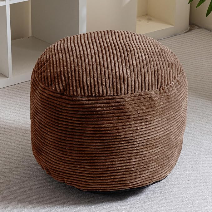 HIGOGOGO Round Stuffed Pouf Ottoman, Corduroy Poufs - Image 6