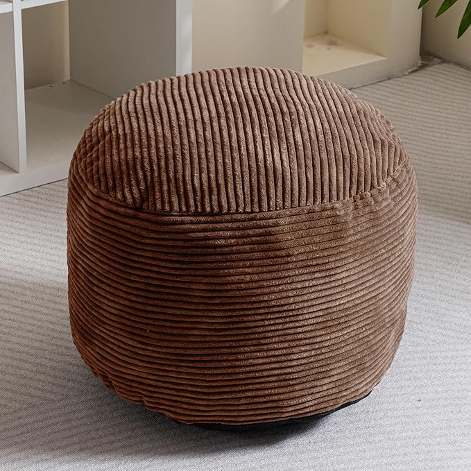 HIGOGOGO Round Stuffed Pouf Ottoman, Corduroy Poufs - Image 6