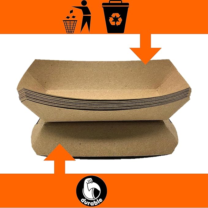 Paper Food Trays, Kraft Paper. Extra Large. 250 Pack, Disposable, Recyclable - Image 6