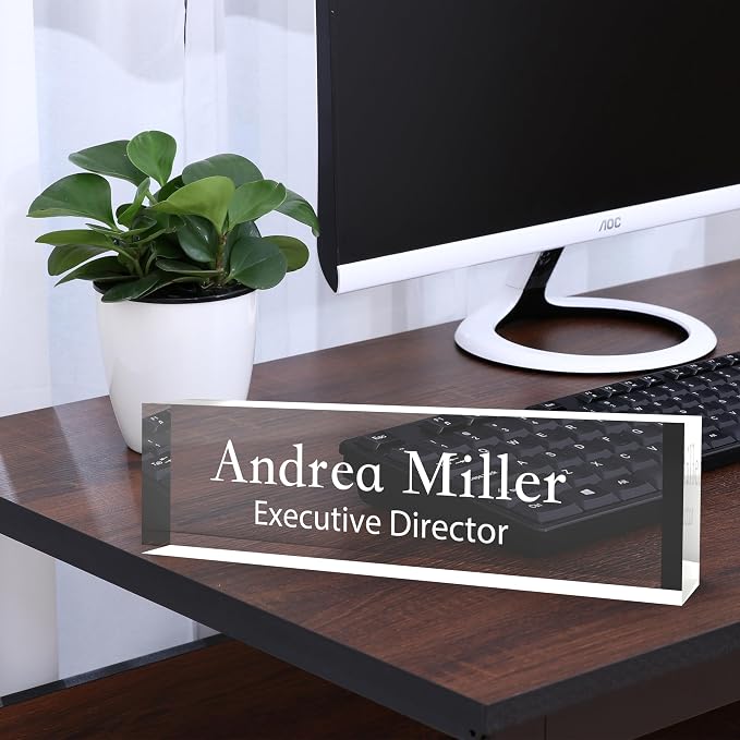 Name Plate for Desk, Office Table Plate Personalized, 8 inch x 2.5 inch Acrylic by GUDWING
