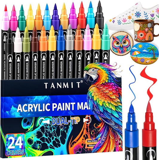 TANMIT 24 Colors Dual Tip Acrylic Paint Markers, Paint Pens Set by Createsomethingwonderfultoday