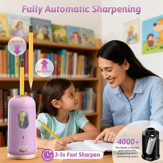 AFMAT Electric Pencil Sharpener, Auto in & Out, Fully Automatic Pencil Sharpener - Image 2
