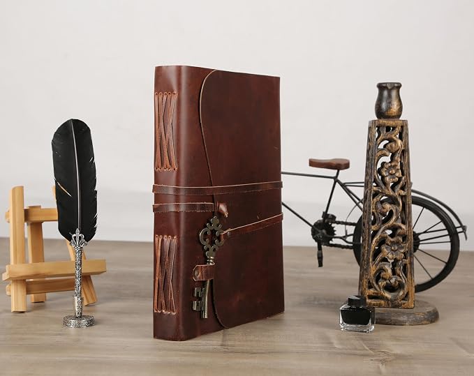 Leather Journal with Deckle Edge Paper 8x6 inch and Vintage Key | Handmade - Image 7