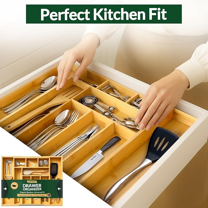 DAVIDOK Expandable Bamboo Drawer Organizer - Image 7