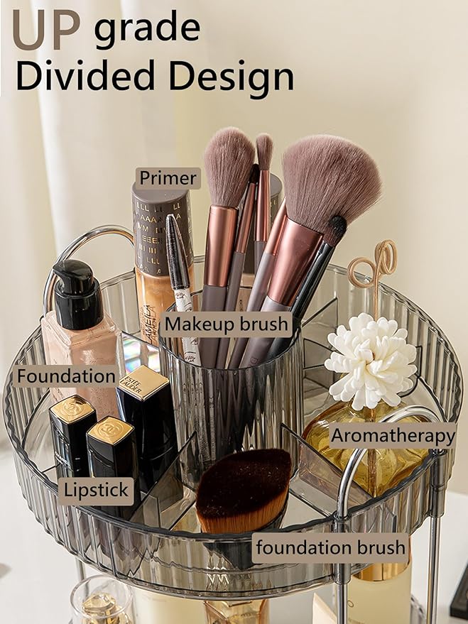 Asayuee 360 Rotating Makeup Organizer, 2 Tier Large Capacity Make Up Organizers - Image 2