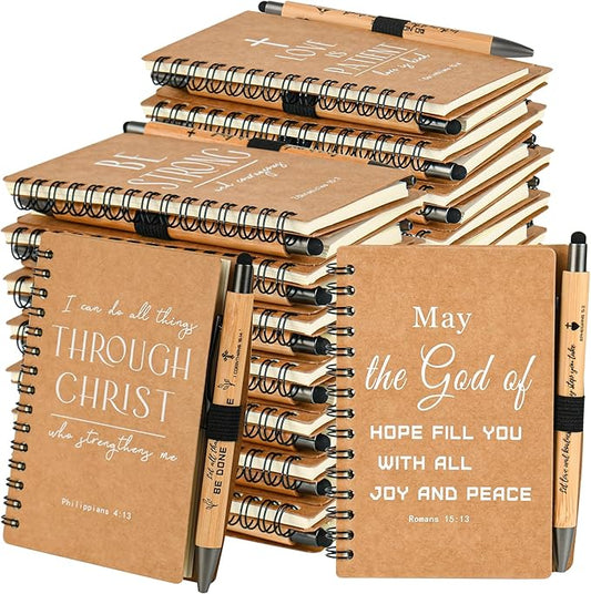 Christian Prayer Journal Spiral Notebooks Bulk with Pens - Small Notepads (4.13”x5.43”) - inspirational Gifts for Women men,Church Members & Bible Study Groups (30 sets Brown)-DeskLoop Office