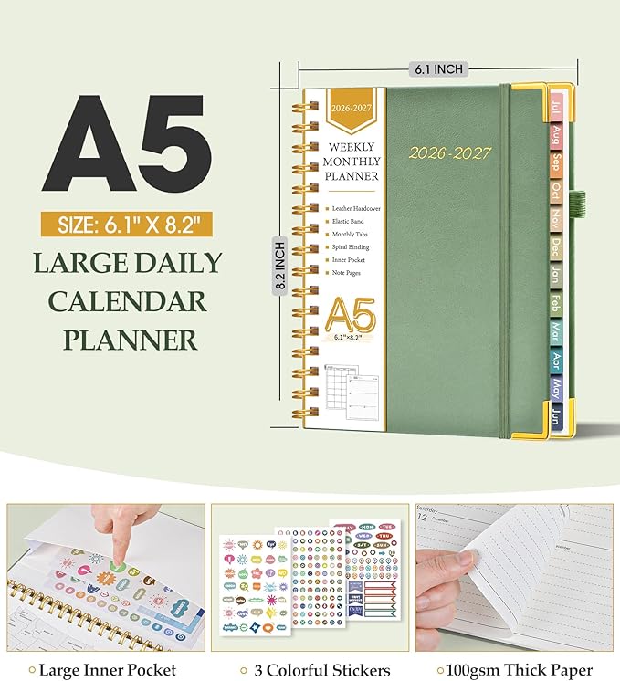 Academic Planner 2026-2027, Hardcover Leather Weekly and Monthly Calendar - Image 5