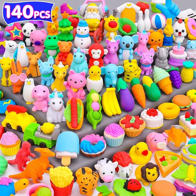 Palmatte 140PCS Mini Animal Erasers Bulk Kids Prizes Treasure Box Toys by Palmatte