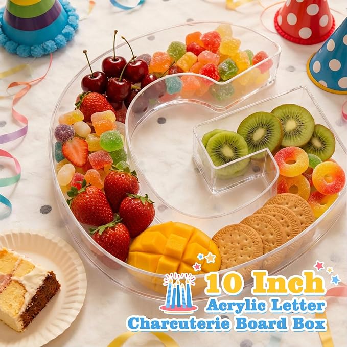 Ledido 10’’ Acrylic Letter Charcuterie Board Box, Reusable Fillable Serving Tray - Image 2
