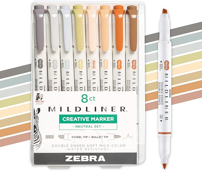 Zebra Pen Mildliner Dual-Tip Highlighter Set, Broad and Fine Tips, No Bleed by ZebraPen