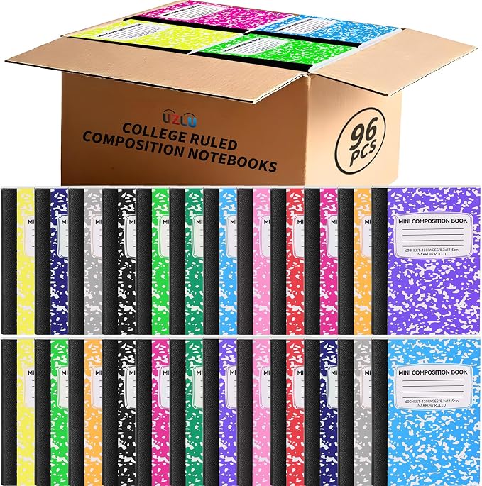 96 Pack 4.5" x 3.25" Mini Composition Notebooks Bulk 12 Color College Ruled by UZLUbuywithconfidence