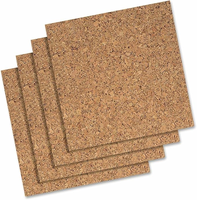 Quartet Cork Tiles, Bulletin Board Cork Panels 12" x 12" x 3/16", 4 Pack by Quartet