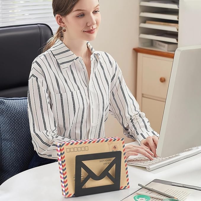 Desktop Metal Mail Holder, Modern Black Letter Organizer - Image 6