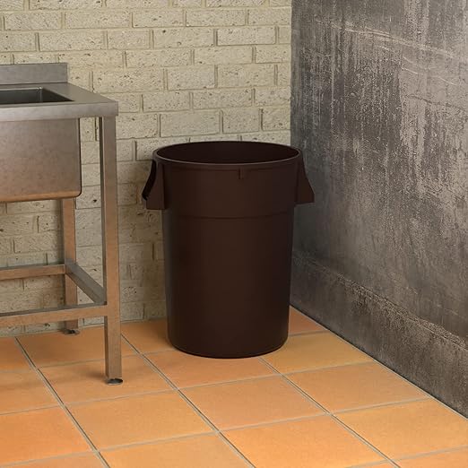 44 Gallon Brown Round Commercial Trash Can-DeskLoop Office