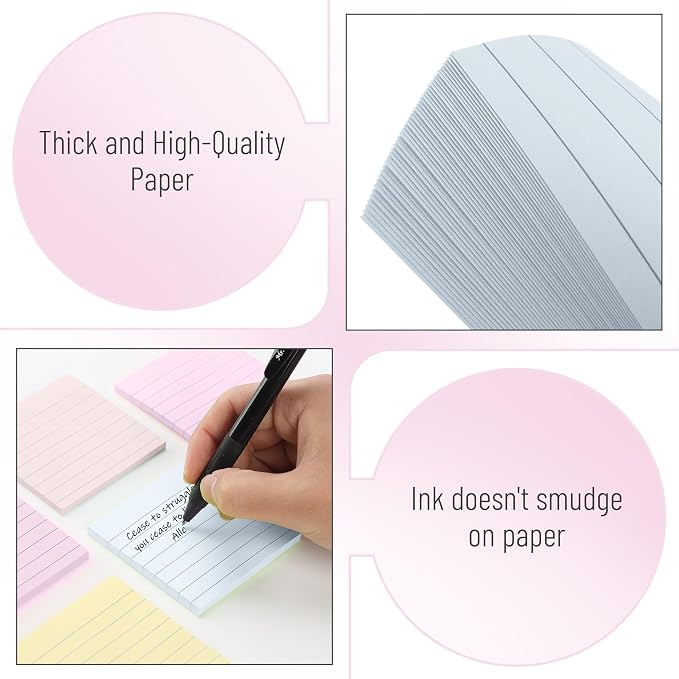 Mr. Pen- Lined Sticky Notes, 6 Pads, 45 Sheets/Pad, Pastel Color | Sticky Notes - Image 3