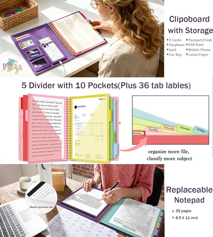 Purple Foldable Spiral Clipboard Folio - Image 3