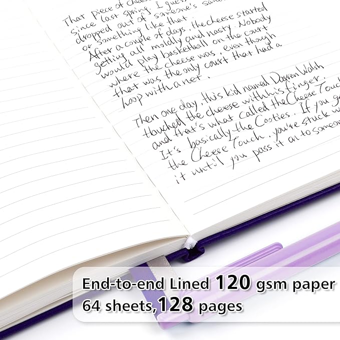 feela 5 Pack Journal Notebook Bulk for School, Hardcover Business Notebooks Classic Ruled Lined Journals with Pen Holder for Work Note Taking, with 5 Black Pens, 120 GSM, 5.1”x8.3”, A5, Purple