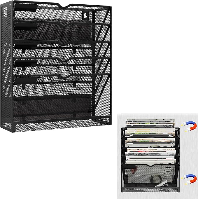 KZWKRG 6 Tier Magnetic File Holder, Large Capacity Mesh Hanging Wall Organizer by Unknown