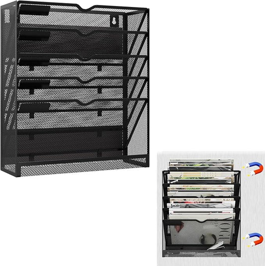 KZWKRG 6 Tier Magnetic File Holder, Large Capacity Mesh Hanging Wall Organizer by Unknown