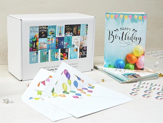 100 Happy Birthday Cards Bulk, Folded with Envelopes, Stickers, Large 5x7 Inch, and Generic Greetings Inside for Office, Business, Employees and Personal