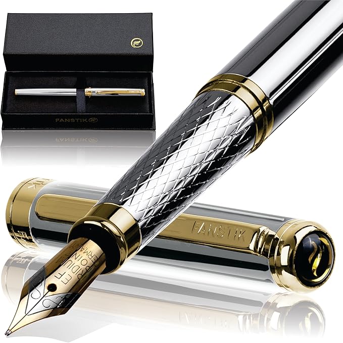 Silver&Gold Luxury fountain pen (Made In USA) fancy gift set for women, Real 24K Gold Plating, Professional executive pen gift set for men (Lux fountain Silver-Gold)-DeskLoop Office