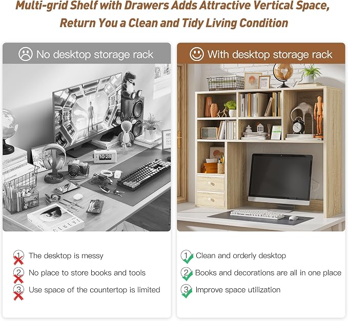REIBII Desktop Bookshelf, High-Capacity Desk Hutch Organizer - Image 4