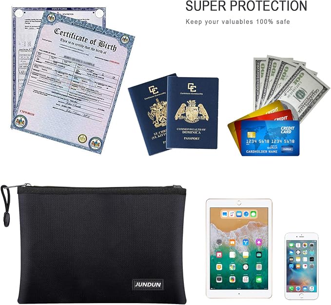 JUNDUN Fireproof Document Bags, 14.2”x 10.0”Waterproof and Fireproof Money Bag - Image 4