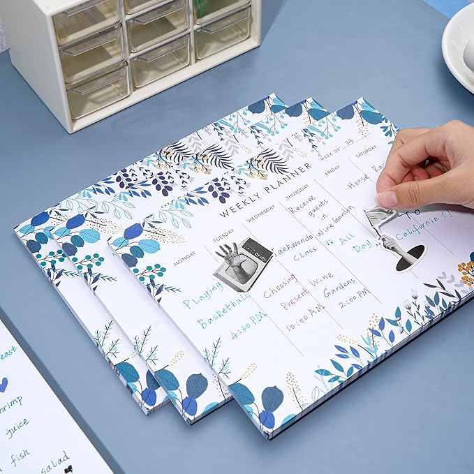 3 Pack Weekly Planner Notepad Tear Off 52 Undated Weekly Calendar Sheets To Do List Notepad Desk Planner Planning Pads Productivity Tracker for Work Goals Notes Schedule Ideas, Blue-DeskLoop Office