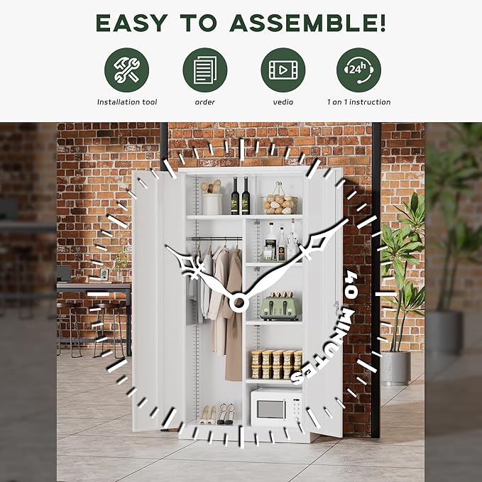 Greenvelly Metal Wardrobe Cabinet with Locking Doors, 72" H x 36" W White Metal Wardrobe Closet Cabinet with Hanging Rods and Adjustable Shelves, Steel Storage Closet for Home, Office, Employee, Gym-DeskLoop Office
