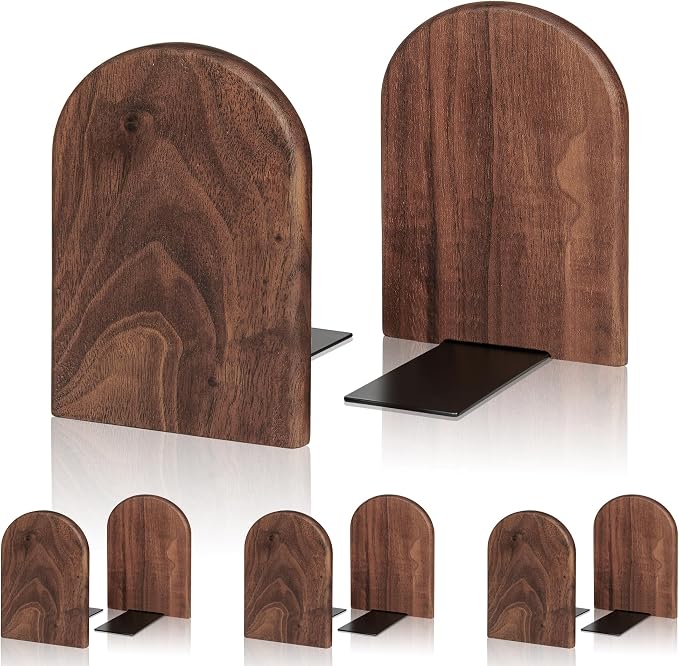 Book Ends, 4 Pair Large Bookends Wood Book Ends Universal Economy Bookend by shikaman