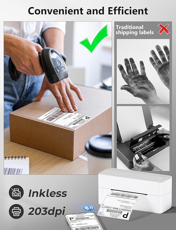 Phomemo Bluetooth Thermal Label Printer, 241BT 4X6 Wireless Shipping Label Printer for Small Business, Pink Label Printer for Shipping Package, Compatible with iPhone, Android, Amazon-DeskLoop Office