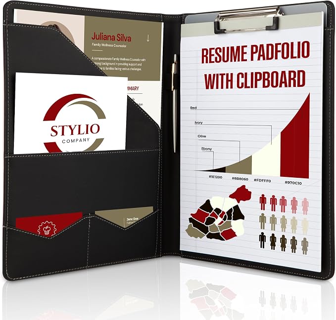 STYLIO Padfolio Folder with Removable Clipboard | Portfolio Organizer | Binder by Stylio